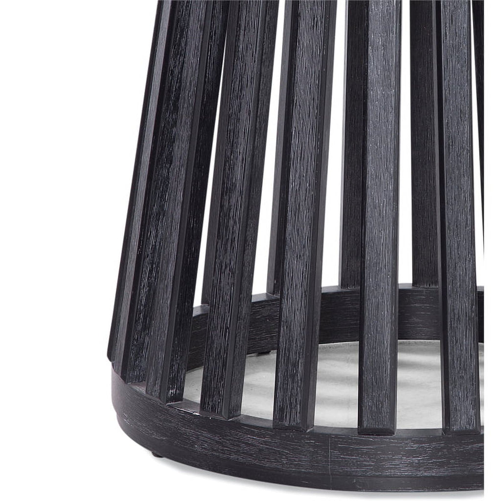 Black Round Glass and Wood Dining Table P9418