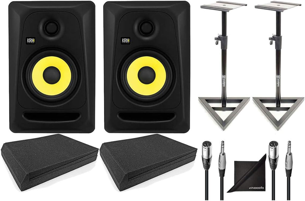 5 Professional Powered Studio Monitor with Speaker Stands, Isolation Foam Pads, Audio Cables and Polishing Cloth Z302242