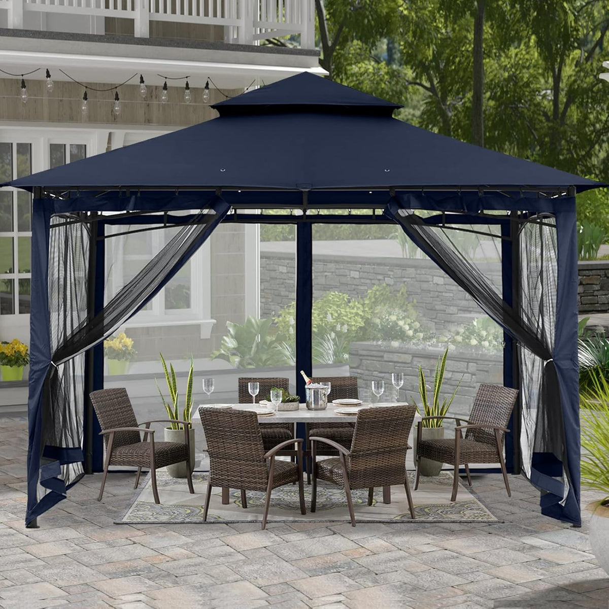 Navy Blue 10x10 Gazebo with Netting C95112