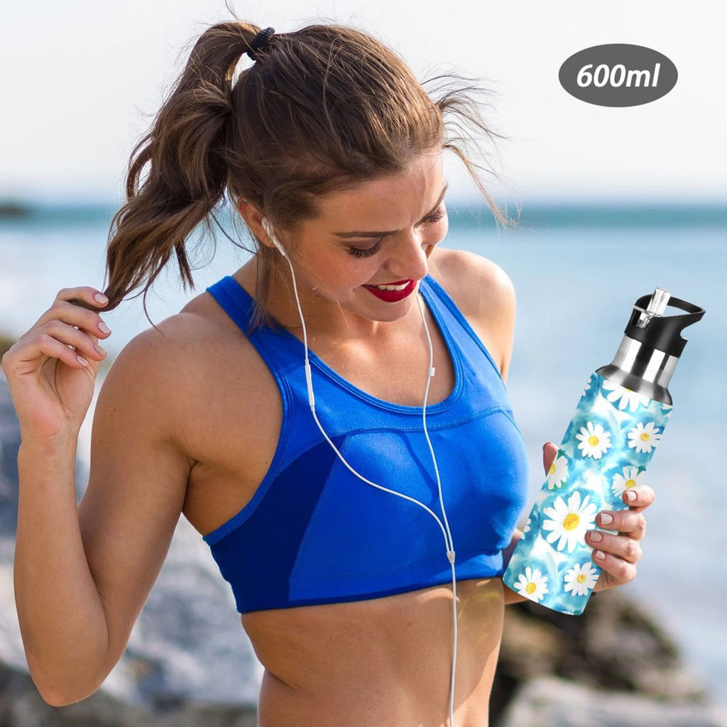 Blue Stainless Steel Insulated Water Bottle with Straw Lid Z6470