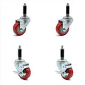 3 inch Red Polyurethane Swivel Expanding Stem Caster Set 2 Brake N166544