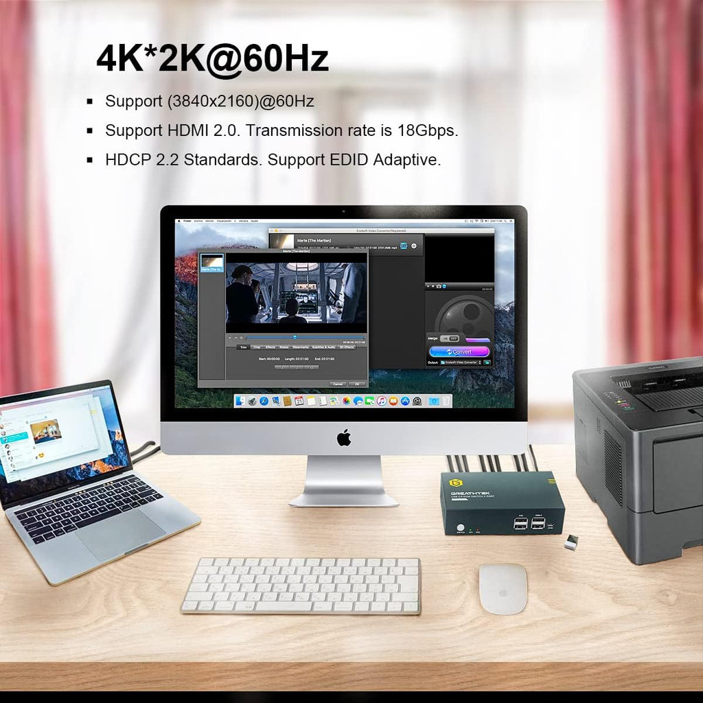 KVM Switch HDMI Dual Monitor 2 Port, 4K@60Hz, 4 USB 2.0 Hub, 4 HDMI Cables, 2 USB Cables G240918
