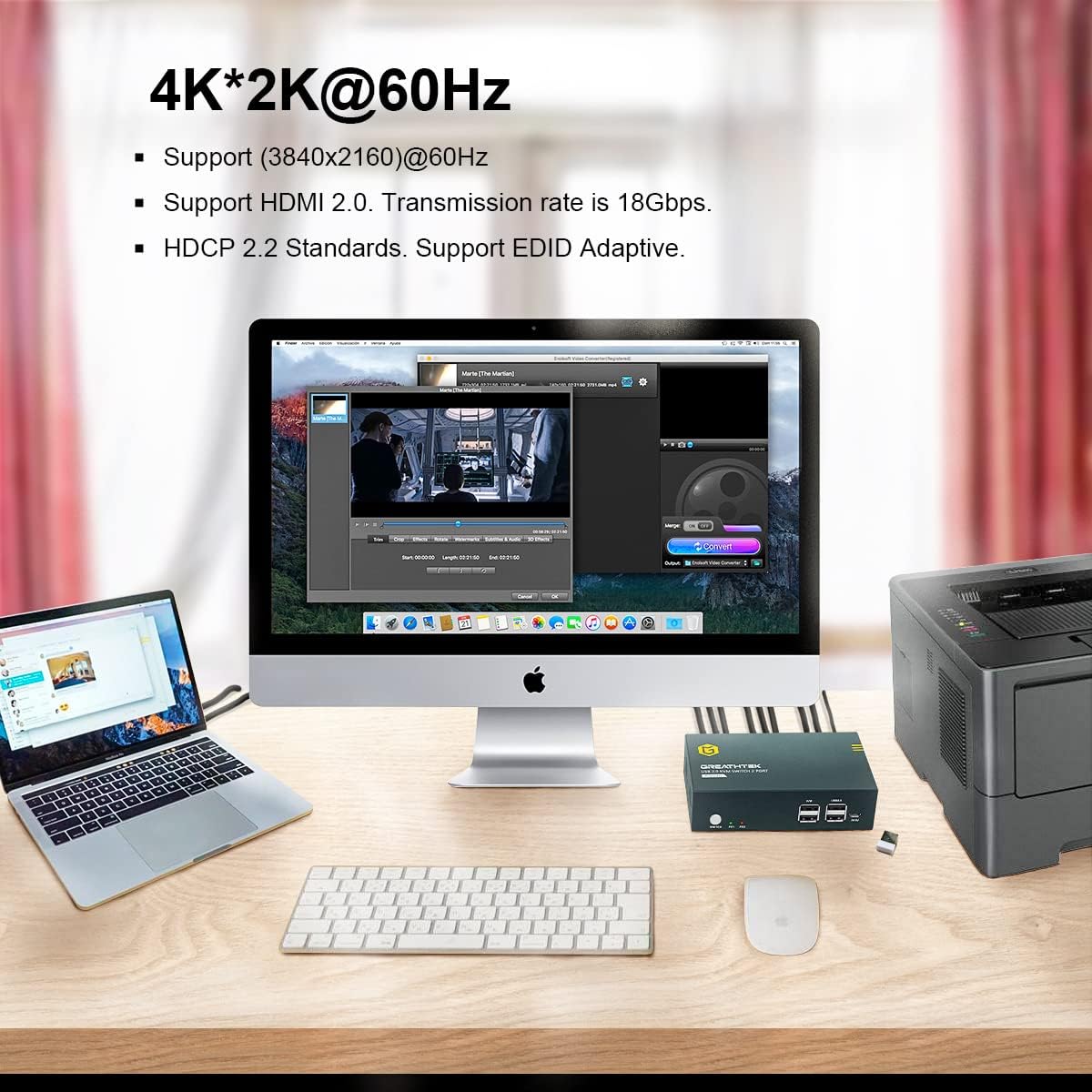 KVM Switch HDMI Dual Monitor 2 Port, 4K@60Hz, 4 USB 2.0 Hub, 4 HDMI Cables, 2 USB Cables G240918