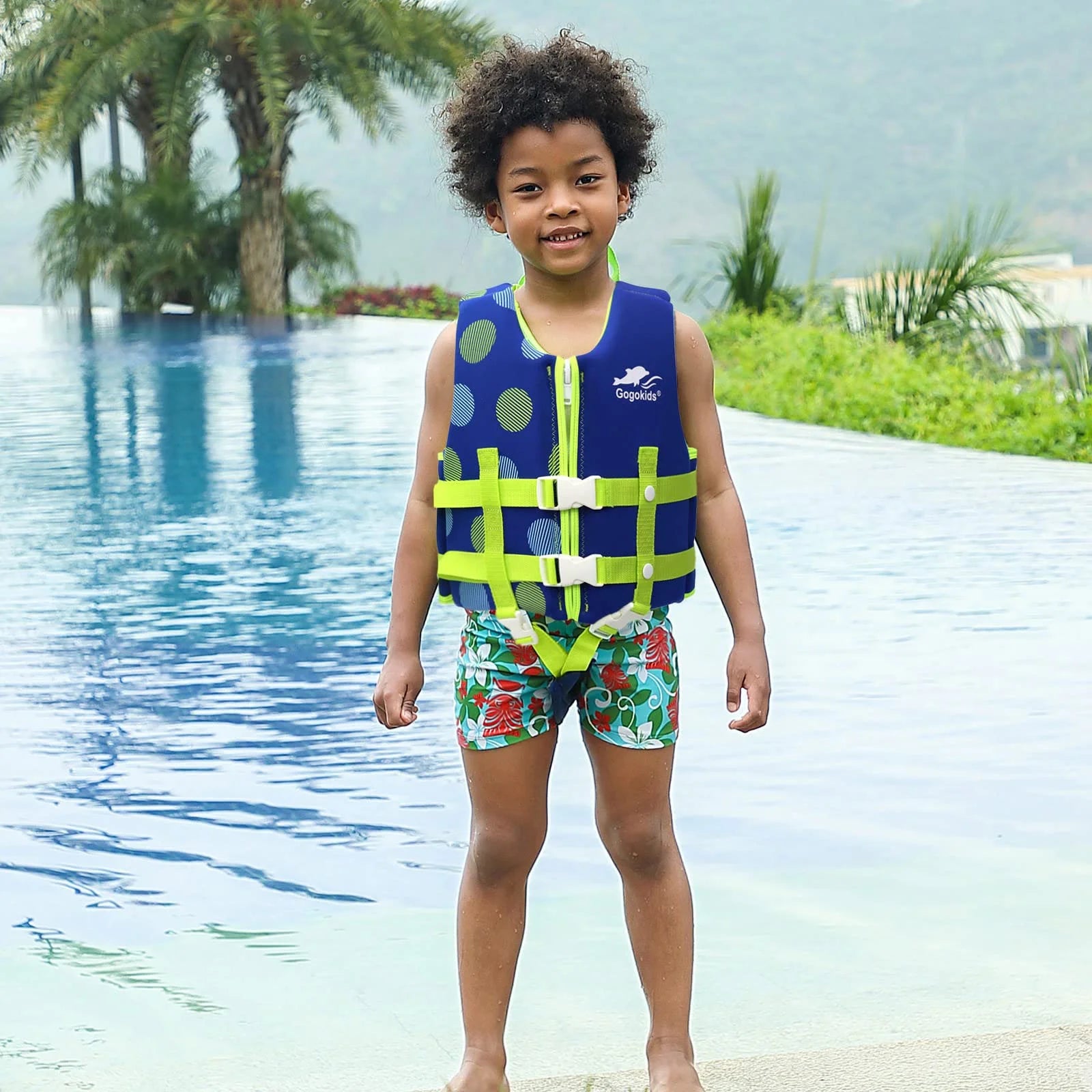 Blue Inflatable Kids Life Jacket with Adjustable Safety Strap E749