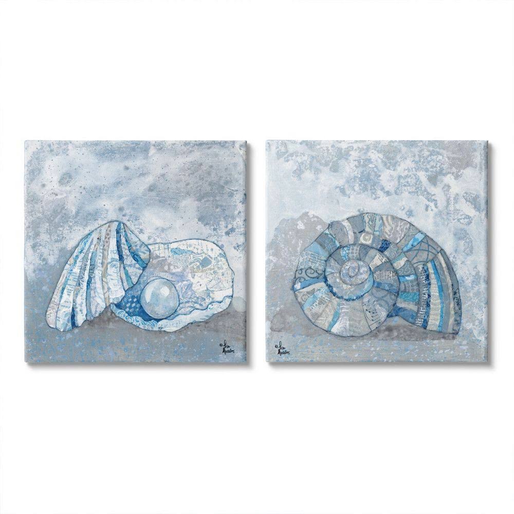 Collage Patterned Seashells with Nautical Pearl, 17 x 17 L86798