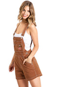 Rust White Stitch Twill Short Overalls P341