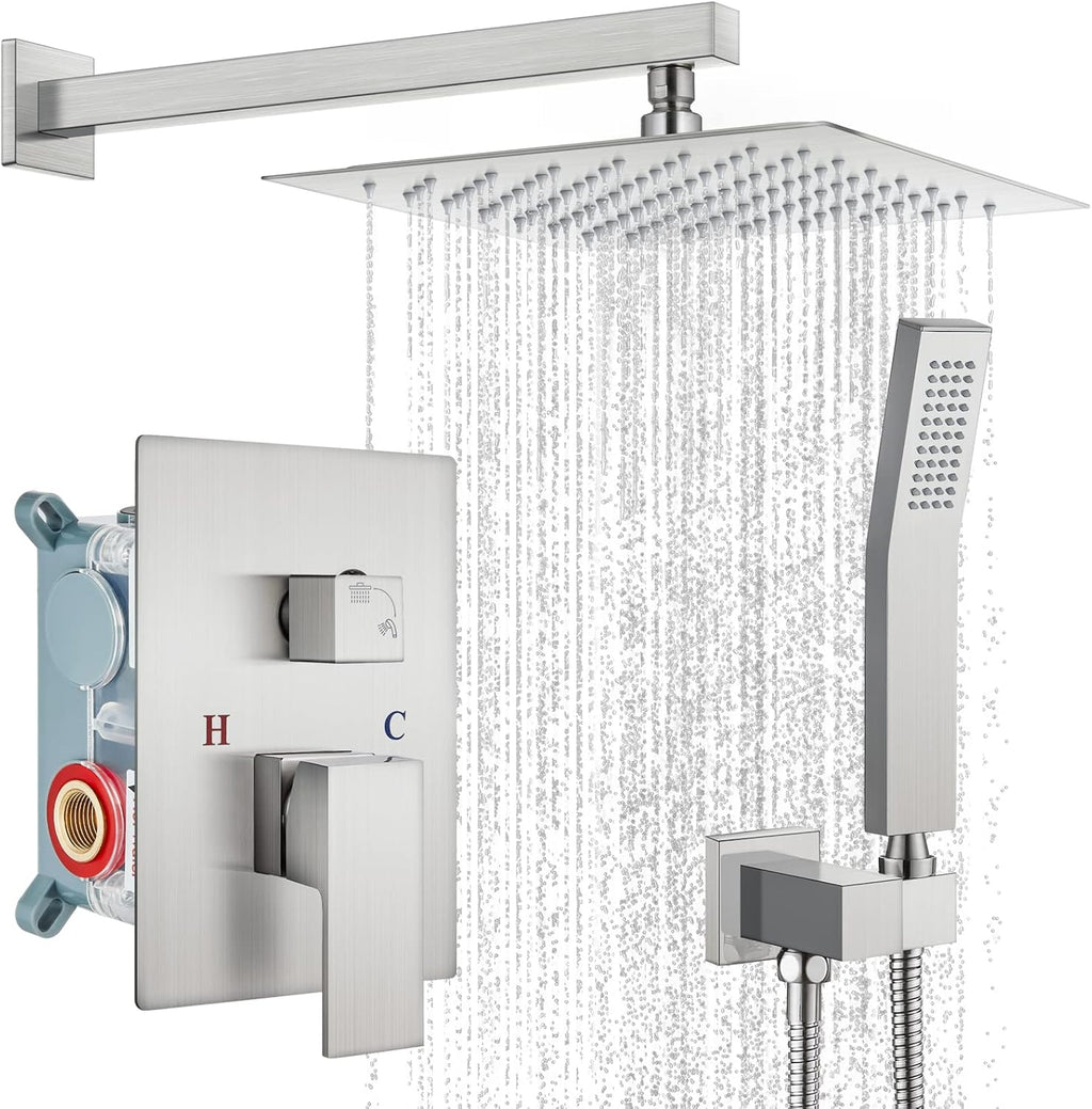 Matte Black 10 inch Square Shower Head Hand Held Shower Complete Combo Set Wall Mounted U855