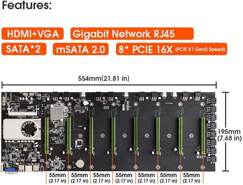 Mining Motherboard CPU Set 8 Video Card Slot DDR3 Memory Integrated VGA T666