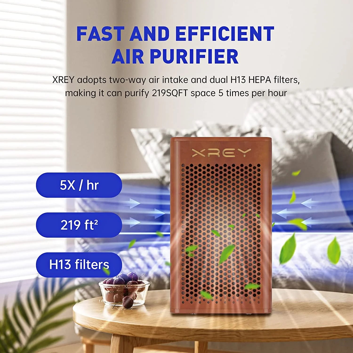 Walnut Wooden Air Purifier with H13 True HEPA Filter I183416