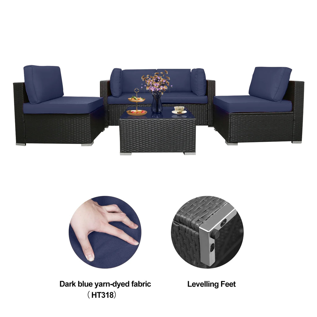 5 Pcs PE Rattan Patio Conversation Set O78626