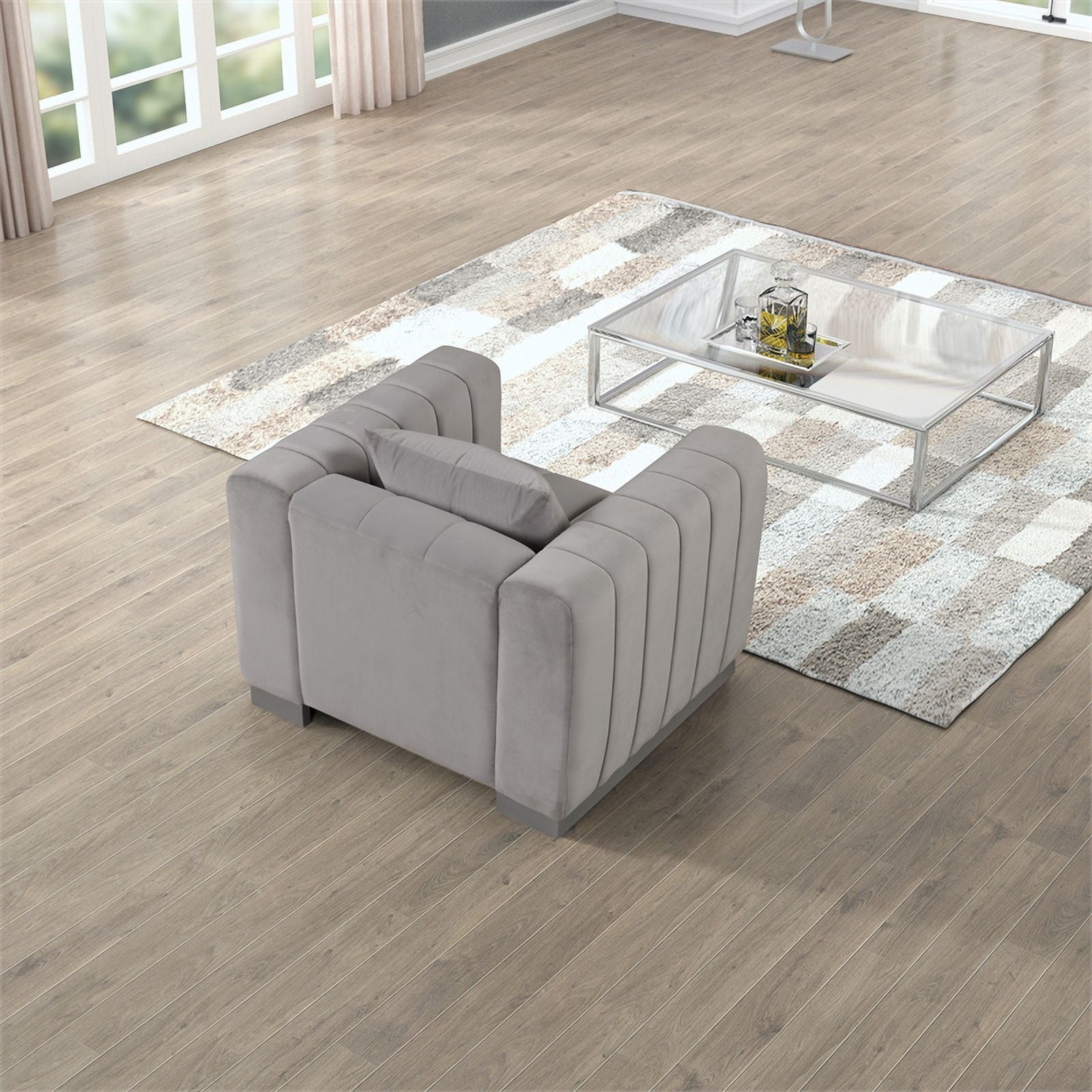 3-PC Velvet Sofa and 2 Armchairs Set Light Gray G80824