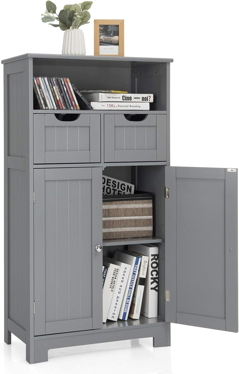 Grey Bathroom Floor Cabinet with Two Doors and Two Adjustable Drawers P75238