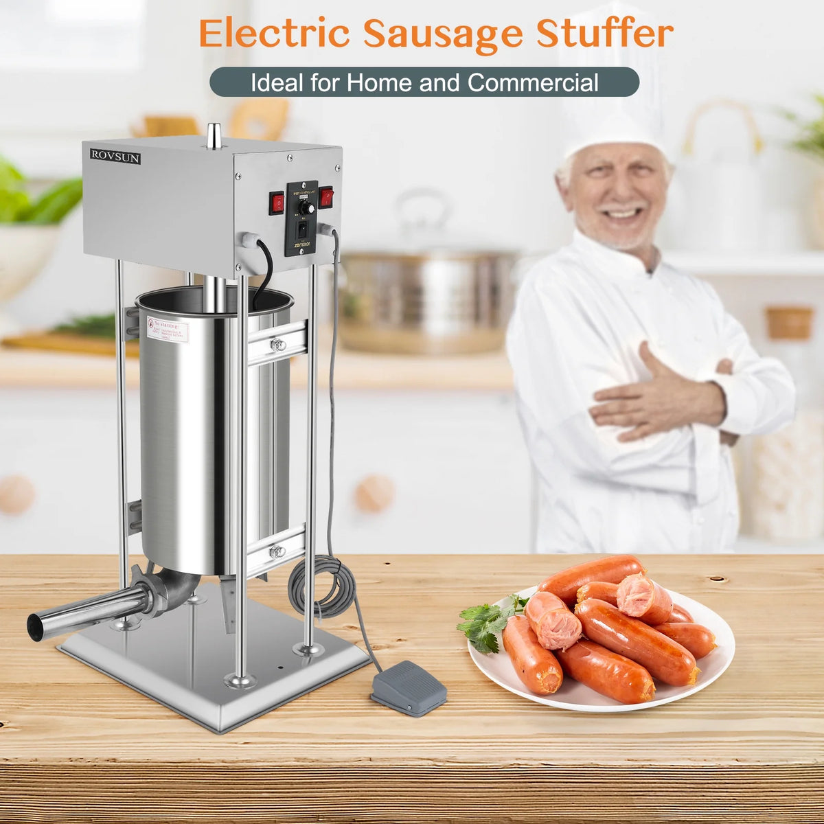 15.4LBS/10L Electric Stainless Steel Sausage Stuffer with 5 Stuffing Tubes O785194