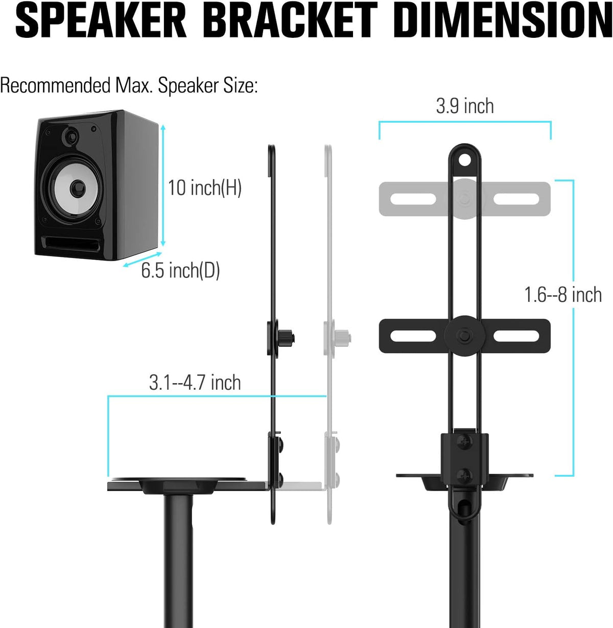 Height Adjustable Speaker Stands, One Pair Floor Stands, 11 lbs Capacity, 35.5-48" Height Adjustment, Pack of 2 K7915