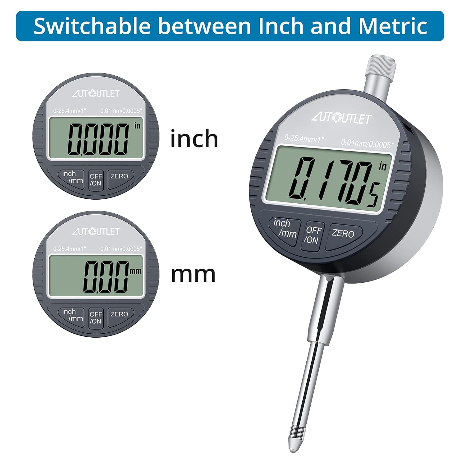 Digital Dial Indicator and Magnetic Base Kit with Portable Case, 25.4mm/1'', 16 Inch, 176Lbs Max Pull, Pack of 2 C326