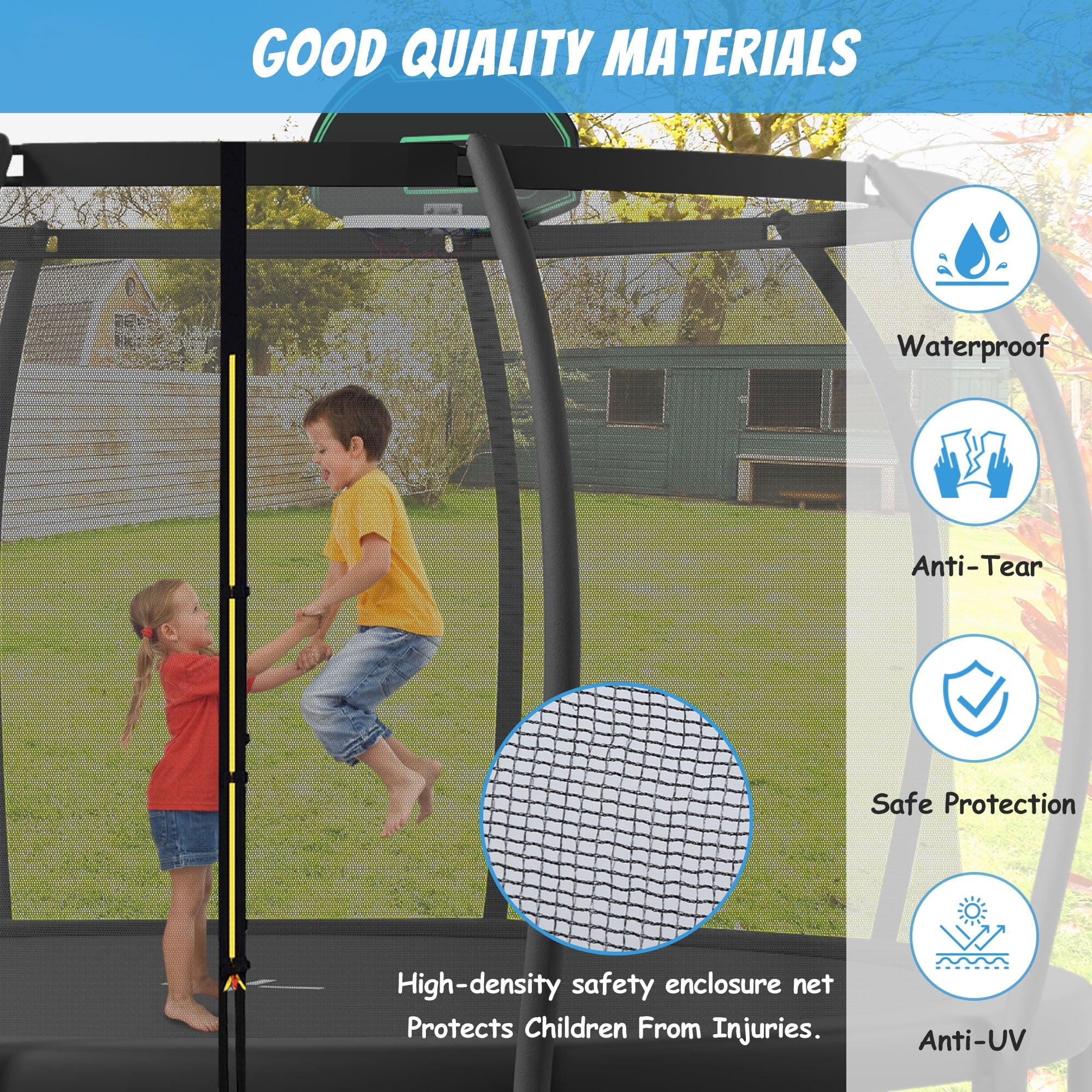 1200LBS 12FT Round Trampoline with Enclosure, Basketball Hoop, Ladder M399329