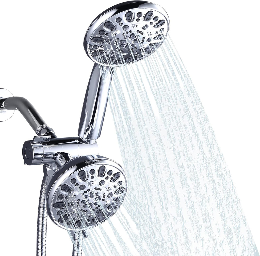 Dual Chrome Shower Head Combo with Handheld, 59" Hose, Pack of 2 W960736