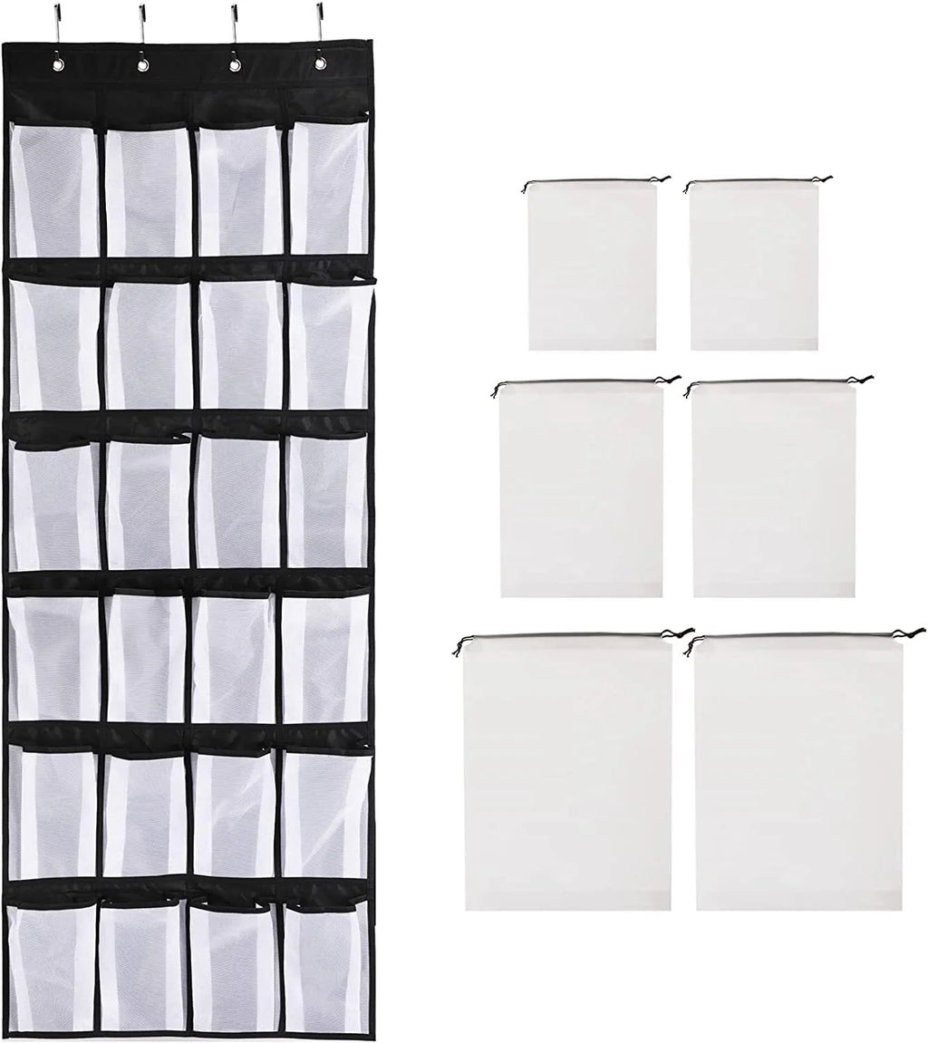 Black Over the Door Shoe Storage Organizer with 24 Mesh Pockets L325043