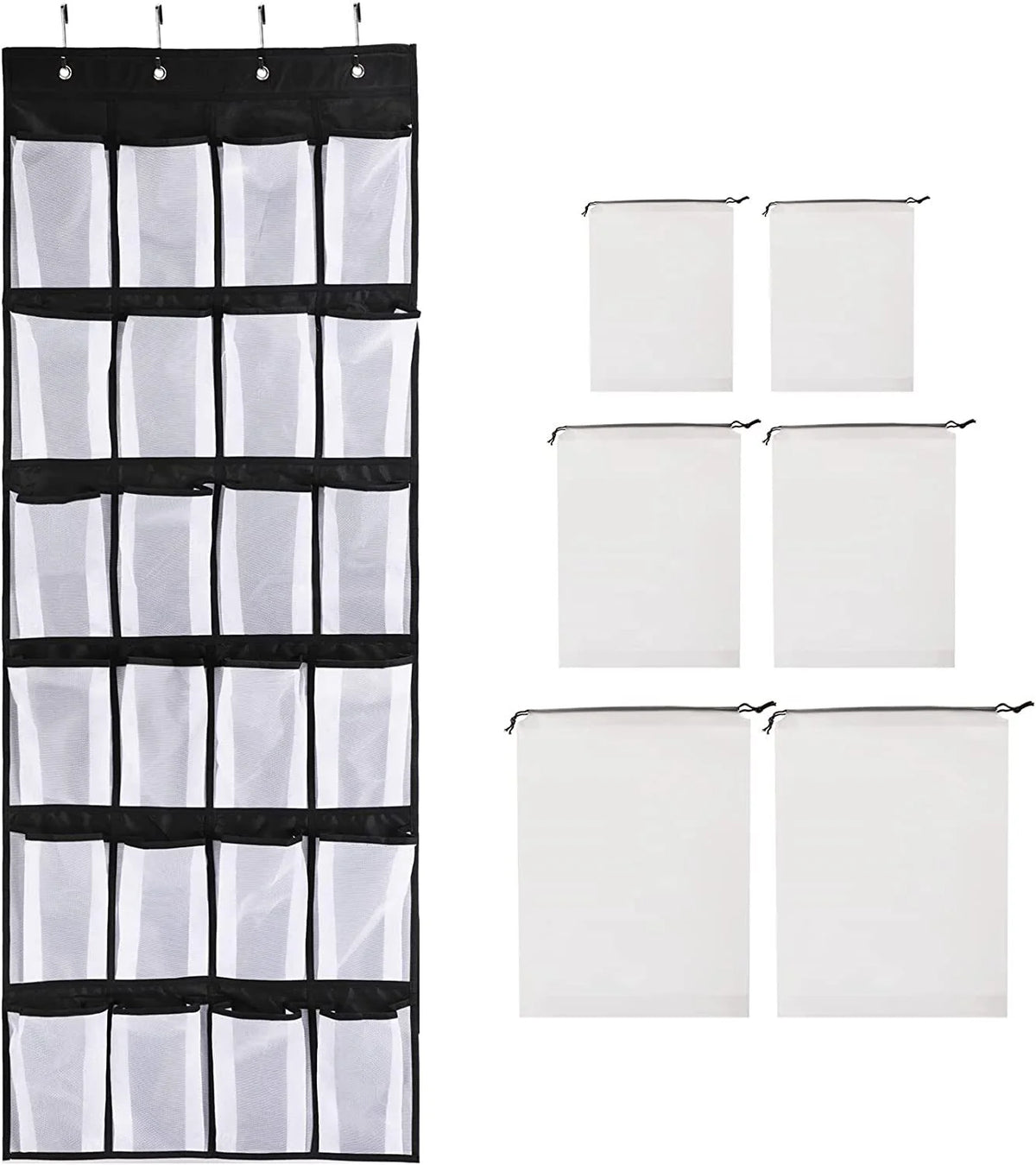 Black Over the Door Shoe Storage Organizer with 24 Mesh Pockets L325043
