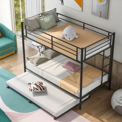 Black Twin Over Twin Bunk Bed with Trundle B8995
