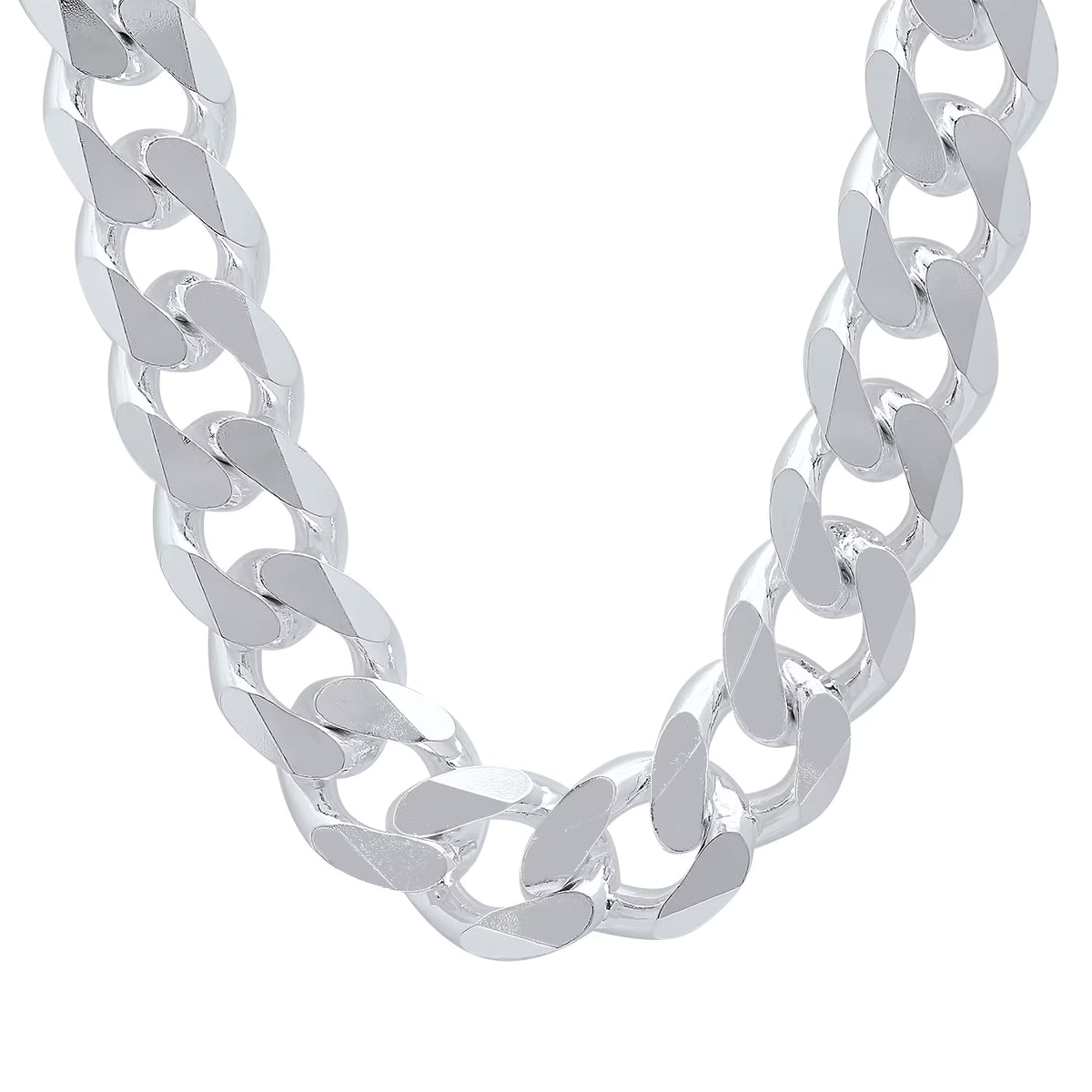 16.6mm Solid .925 Sterling Silver Flat Cuban Link Chain Necklace + Bracelet Set, 24" + 9" G54980