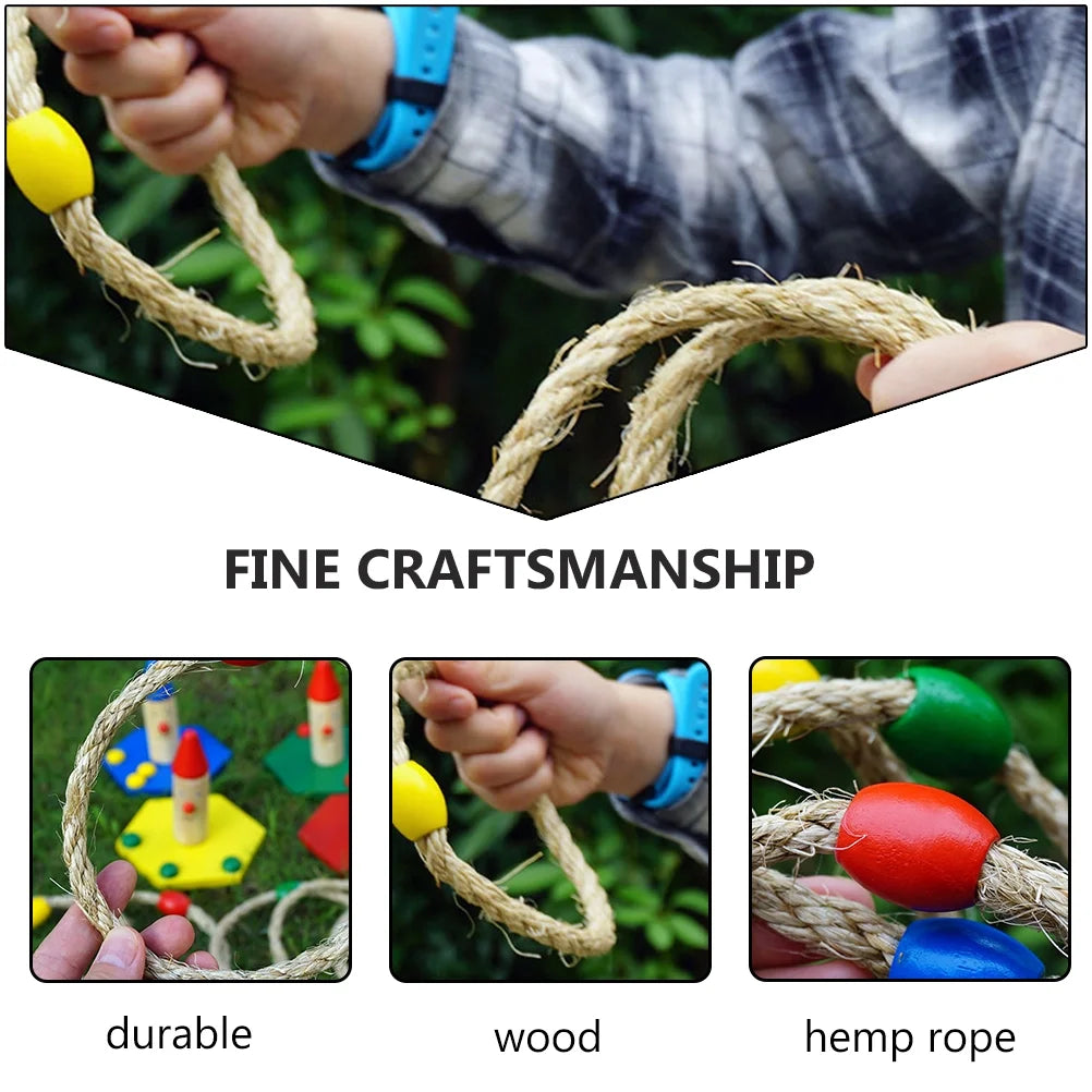 20 PCS Natural Rope Wooden Ring Toss Game Outdoor Playsets A30205