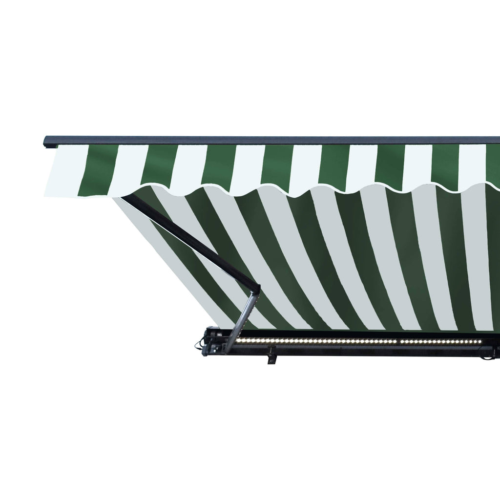 Motorized LED Half Cassette Retractable Awning 12 x 10 Feet, Green/White L129793
