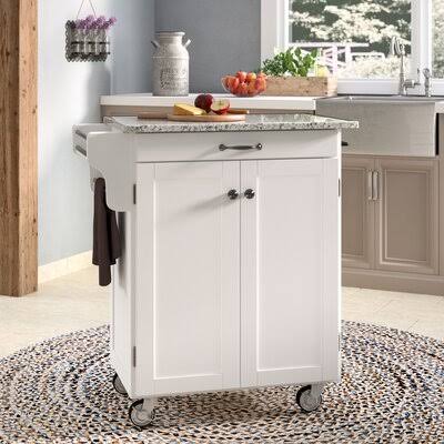 White Kitchen Cart with Granite Top J627340