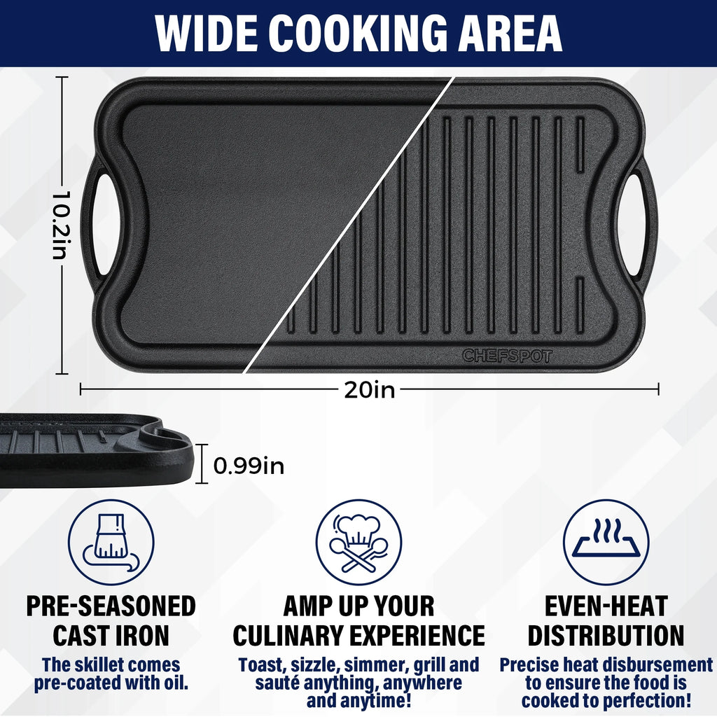 Preseasoned Cast Iron Reversible Griddle Plate Pan V4142