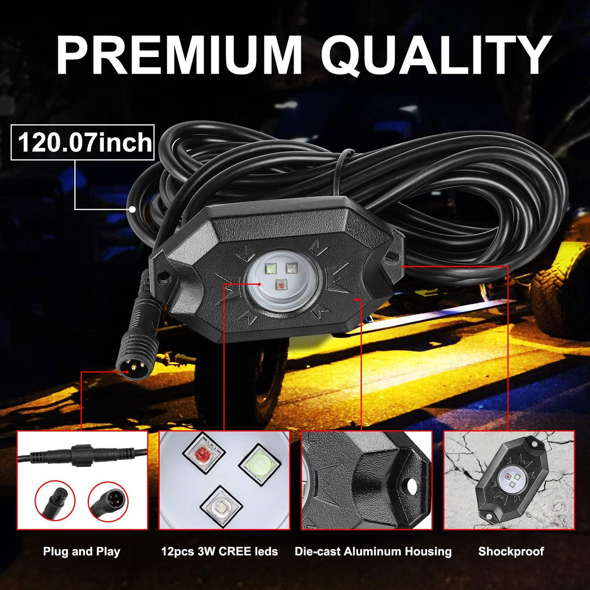 RGB LED Rock Light Kit with 4 Pods, Pack of 2 J17984