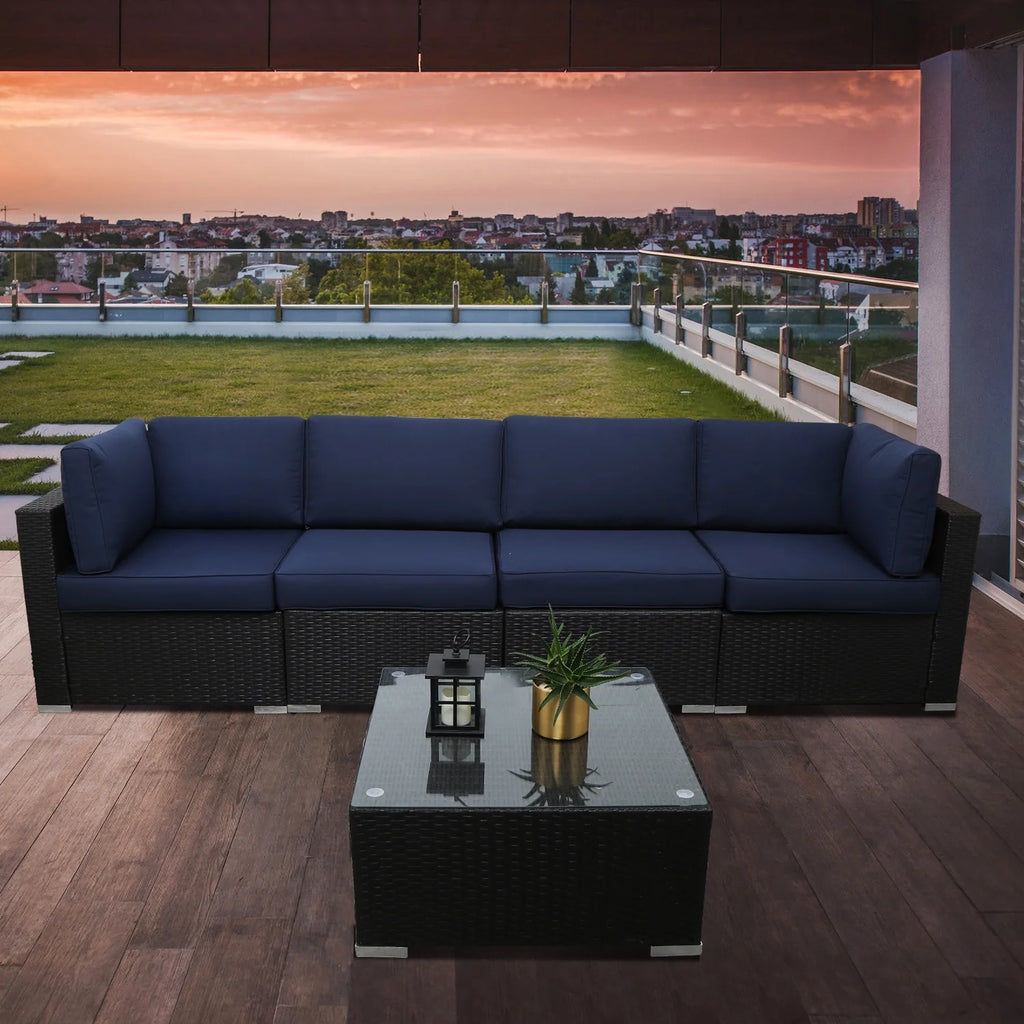 5 Pcs PE Rattan Patio Conversation Set O78626