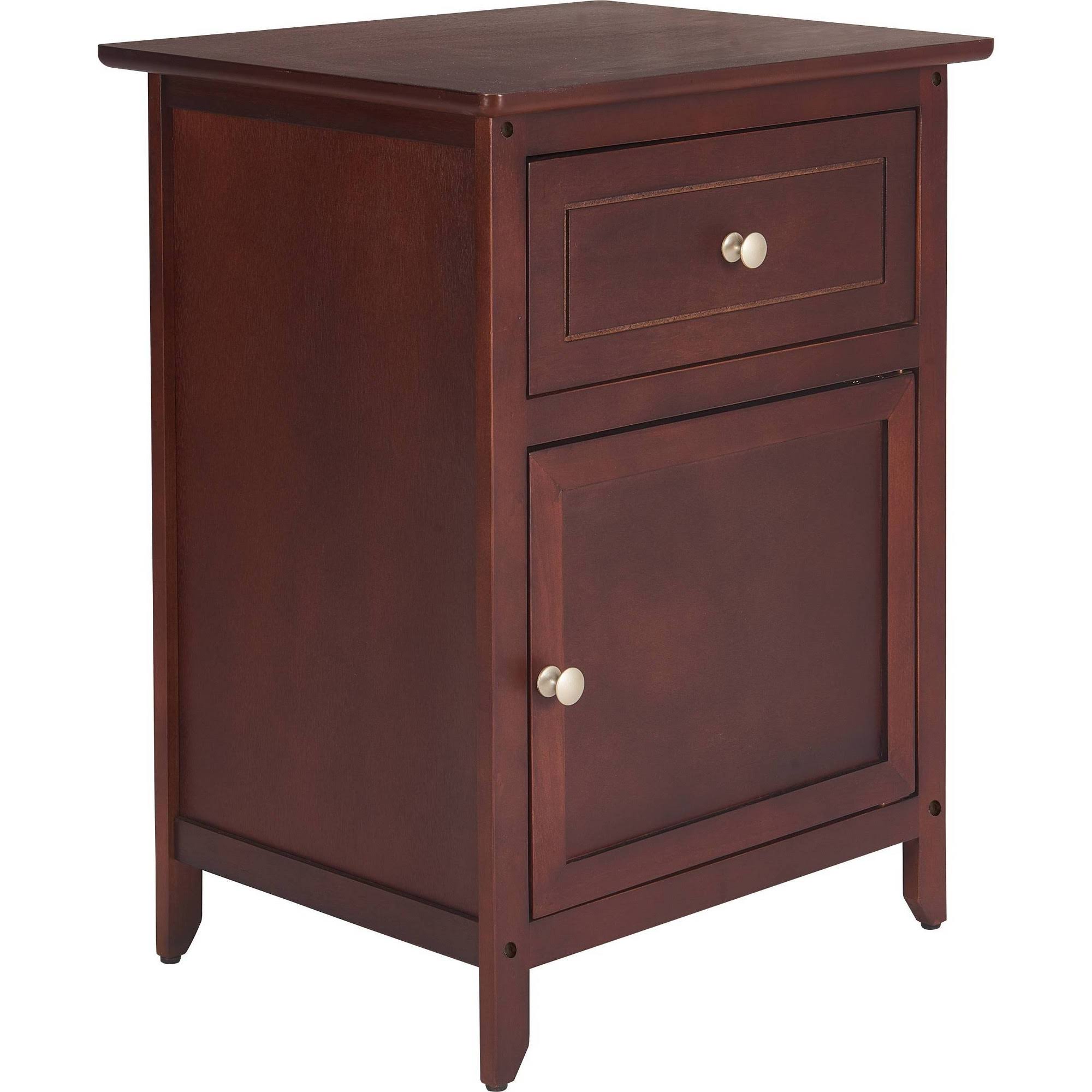 Walnut Side Table with Drawer and Storage Cabinet F210