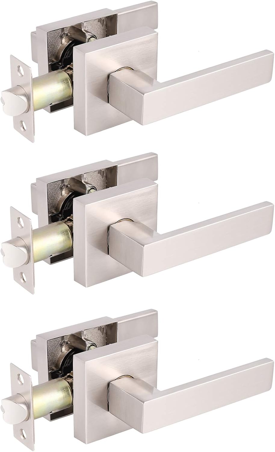 5 Pack Satin Nickel Square Door Levers with Privacy Lock E788709