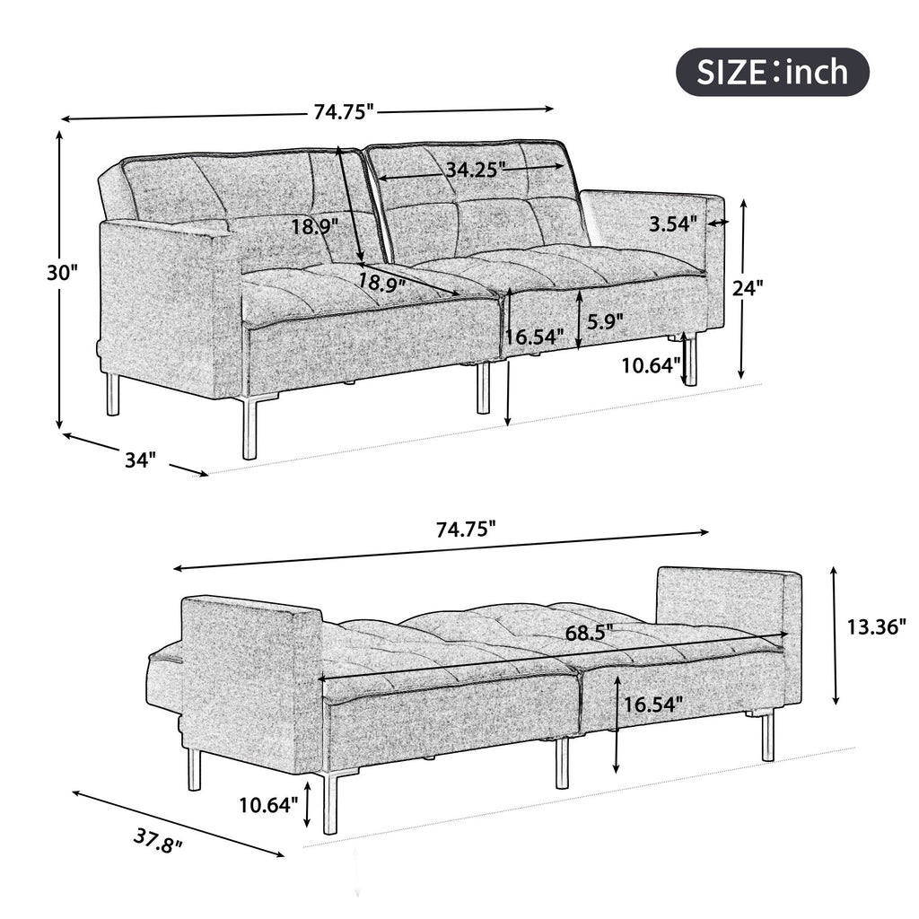 Dark Gray Linen Convertible Folding Futon Sofa Bed V712