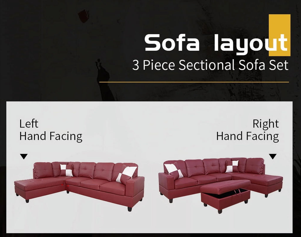 Red Faux Leather Sofa & Chaise with Ottoman G841