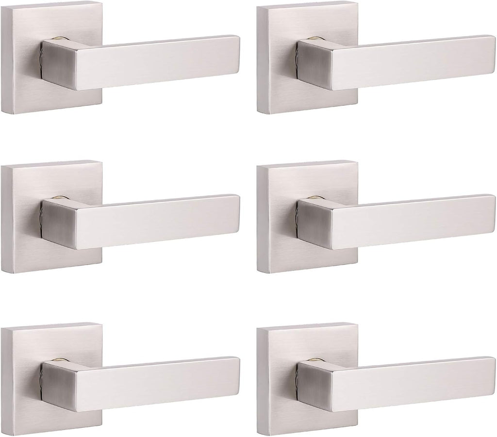 5 Pack Satin Nickel Square Door Levers with Privacy Lock E788709