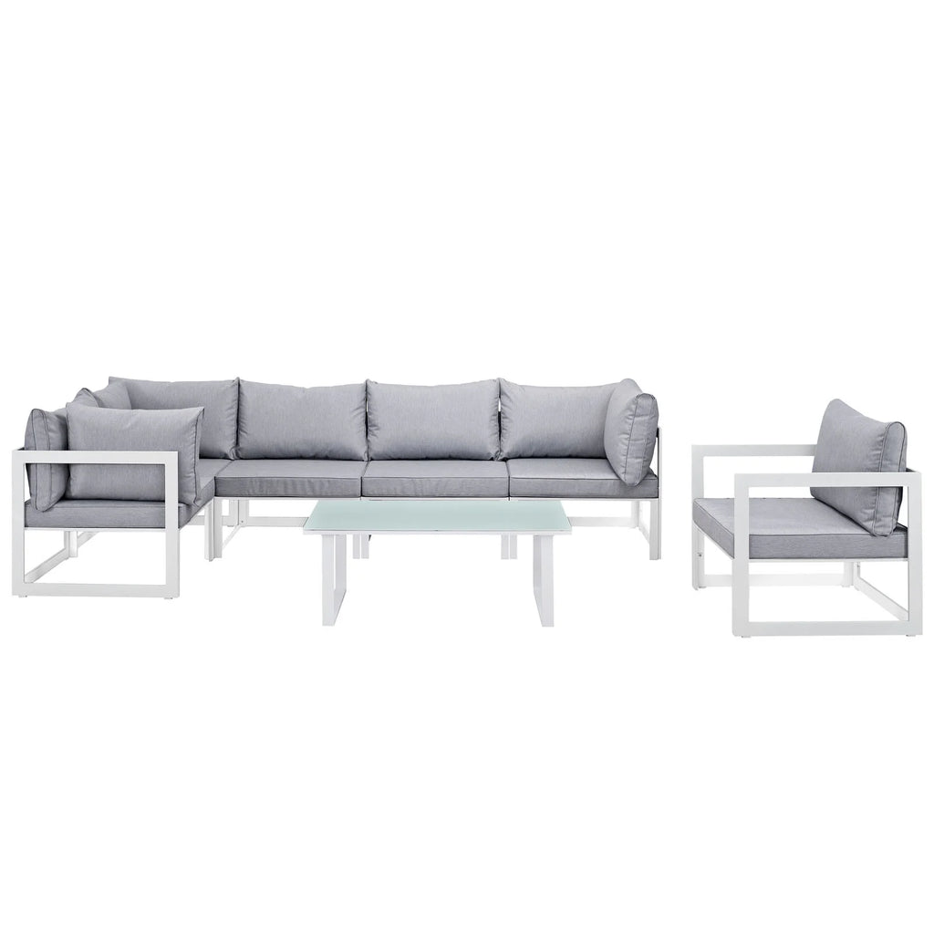 White Grey Fabric Outdoor Patio Sectional Sofa Set C6856