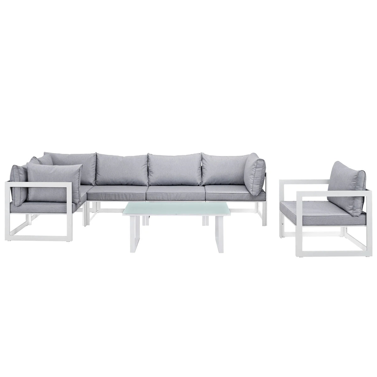 White Grey Fabric Outdoor Patio Sectional Sofa Set C6856