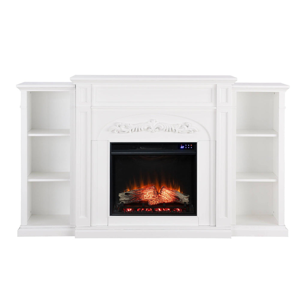 White Bookcase Electric Fireplace Brick M706