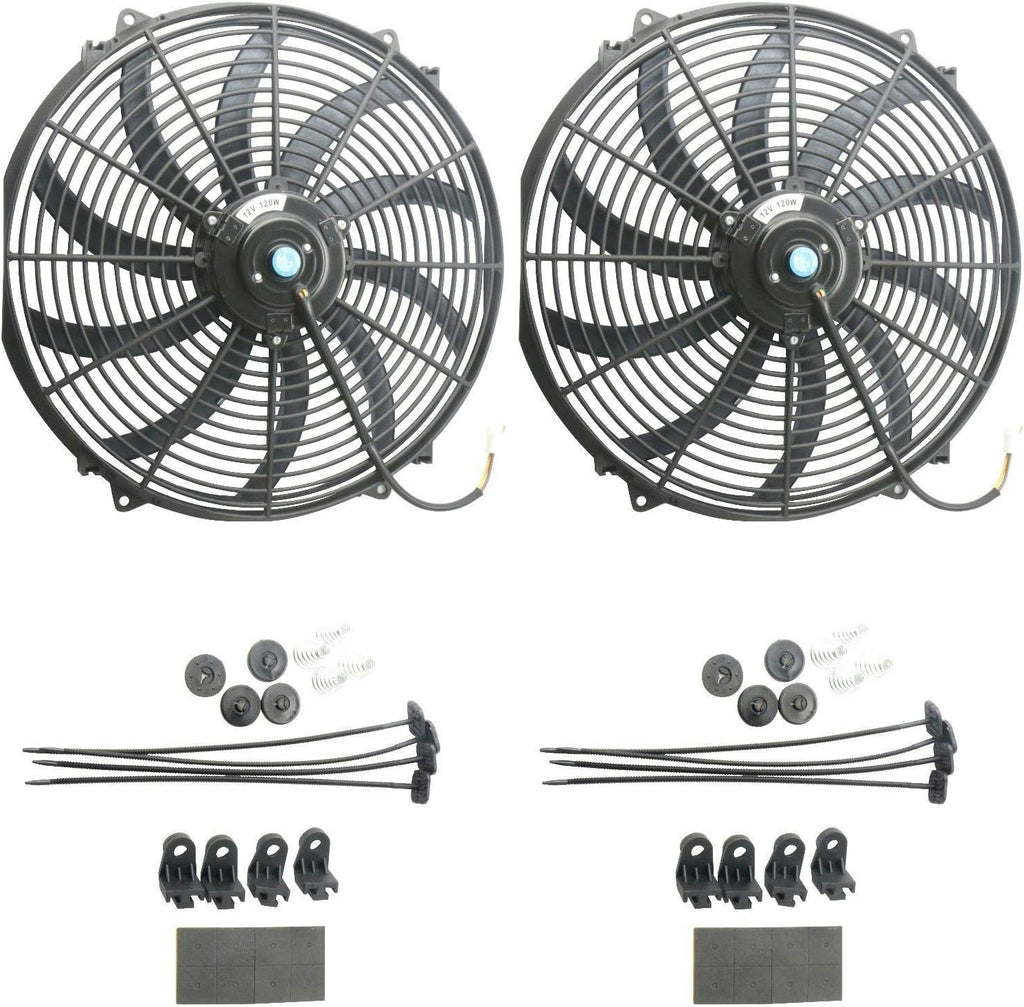 12V Slim Electric Cooling Radiator Fan with Fan Mounting Kit (12 Inch Black, 2 Pack) H891359