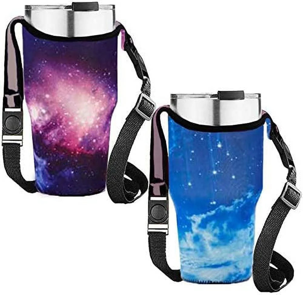 Blue & Purple Sky 30oz Neoprene Tumbler Carrier Pouch with Shoulder Strap D9500
