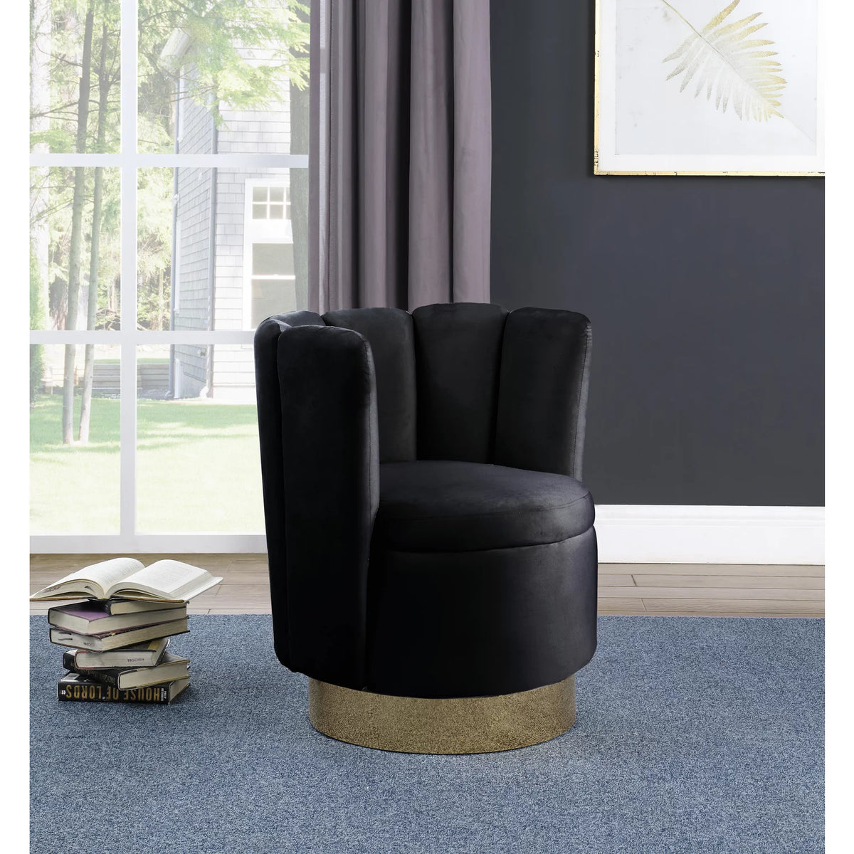 Black Velvet Swivel Accent Chair P895400