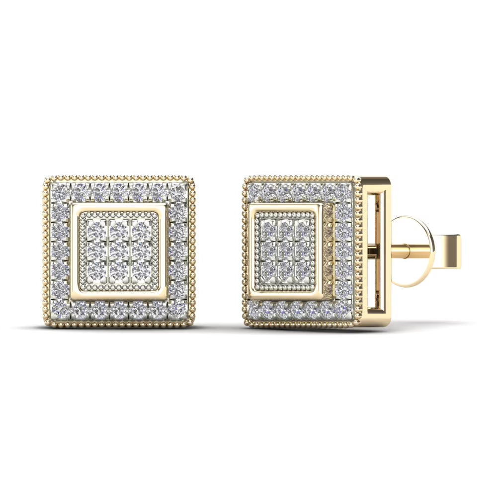 14K Yellow Gold Diamond Square Stud Earrings C769415