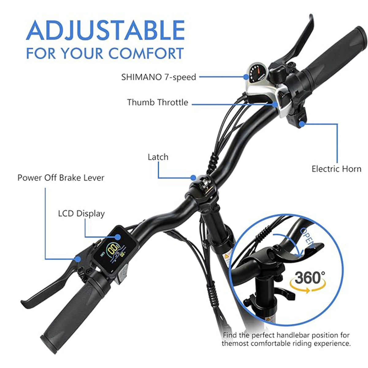 Electric Bike 20.8Ah Battery 500W 7 Speed 20 x 3.0 Fat Tire LCD Display N55667