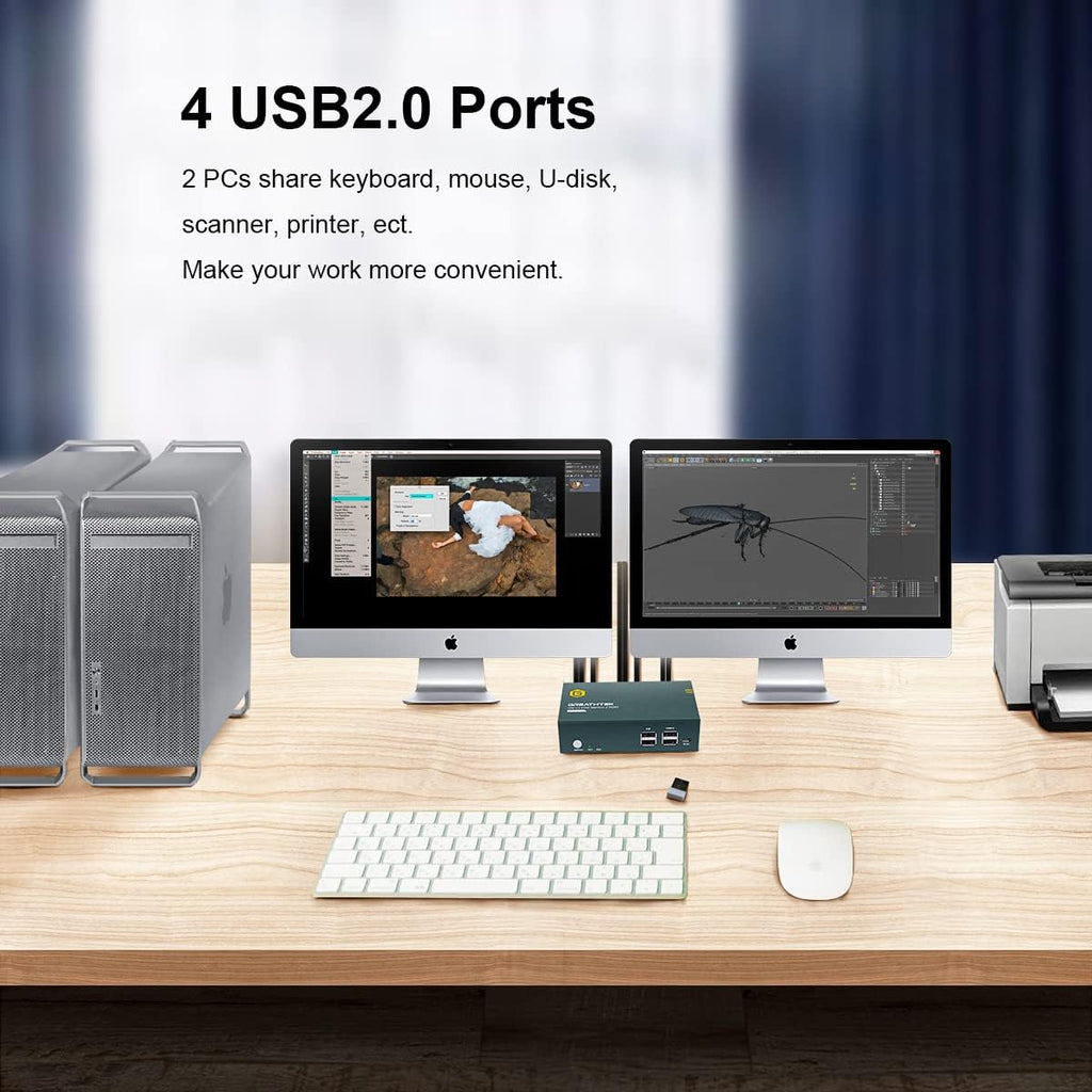 KVM Switch HDMI Dual Monitor 2 Port, 4K@60Hz, 4 USB 2.0 Hub, 4 HDMI Cables, 2 USB Cables G240918