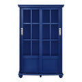 Blue Bookcase with Sliding Glass Doors W395