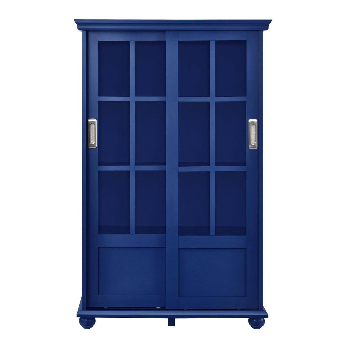 Blue Bookcase with Sliding Glass Doors W395