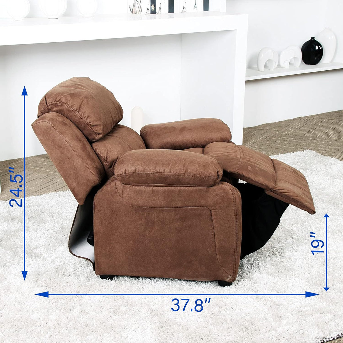 Light Brown Padded Leather Recliner with Storage Arms I428