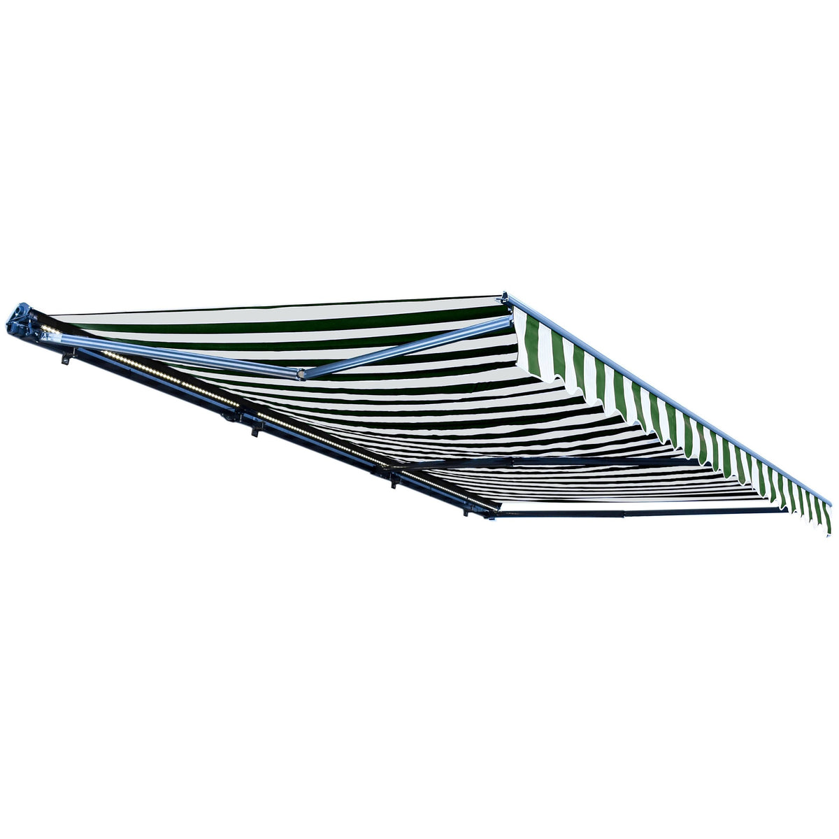 Motorized LED Half Cassette Retractable Awning 12 x 10 Feet, Green/White L129793