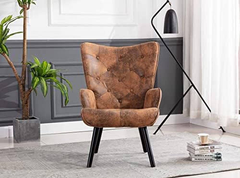 Accent Chairs Set, Mid-Century Modern Wingback Armchairs, Microfiber Cushioned E158